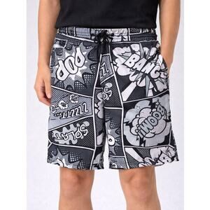 Drill Clothing Co Superhero Graphic Arts Shorts - Grey Scale - Size Small NWT